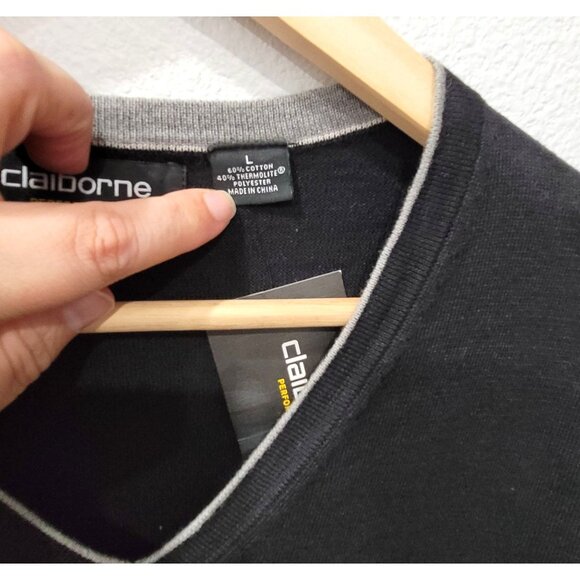 Men's Claiborne Performance ThermoLite Black V-Neck Pullover Sweater Size Large - Picture 3 of 11